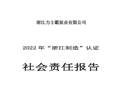 社會責任報告-浙江力士霸泵業有限公司2022年“浙江制造”認